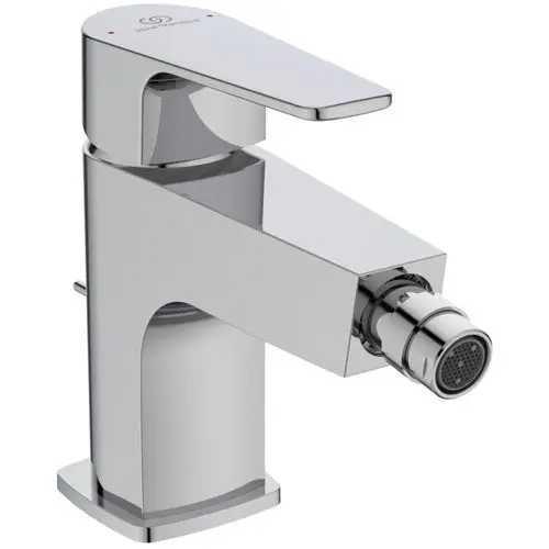 Bidetarmatur in Chrom von Ideal Standard mit einem flachen Hebel und einem abgerundeten Auslauf. Die Armatur hat eine moderne und funktionale Gestaltung.
